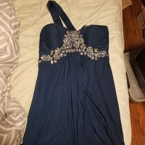 Knee Length Dark Teal One Shoulder Dress